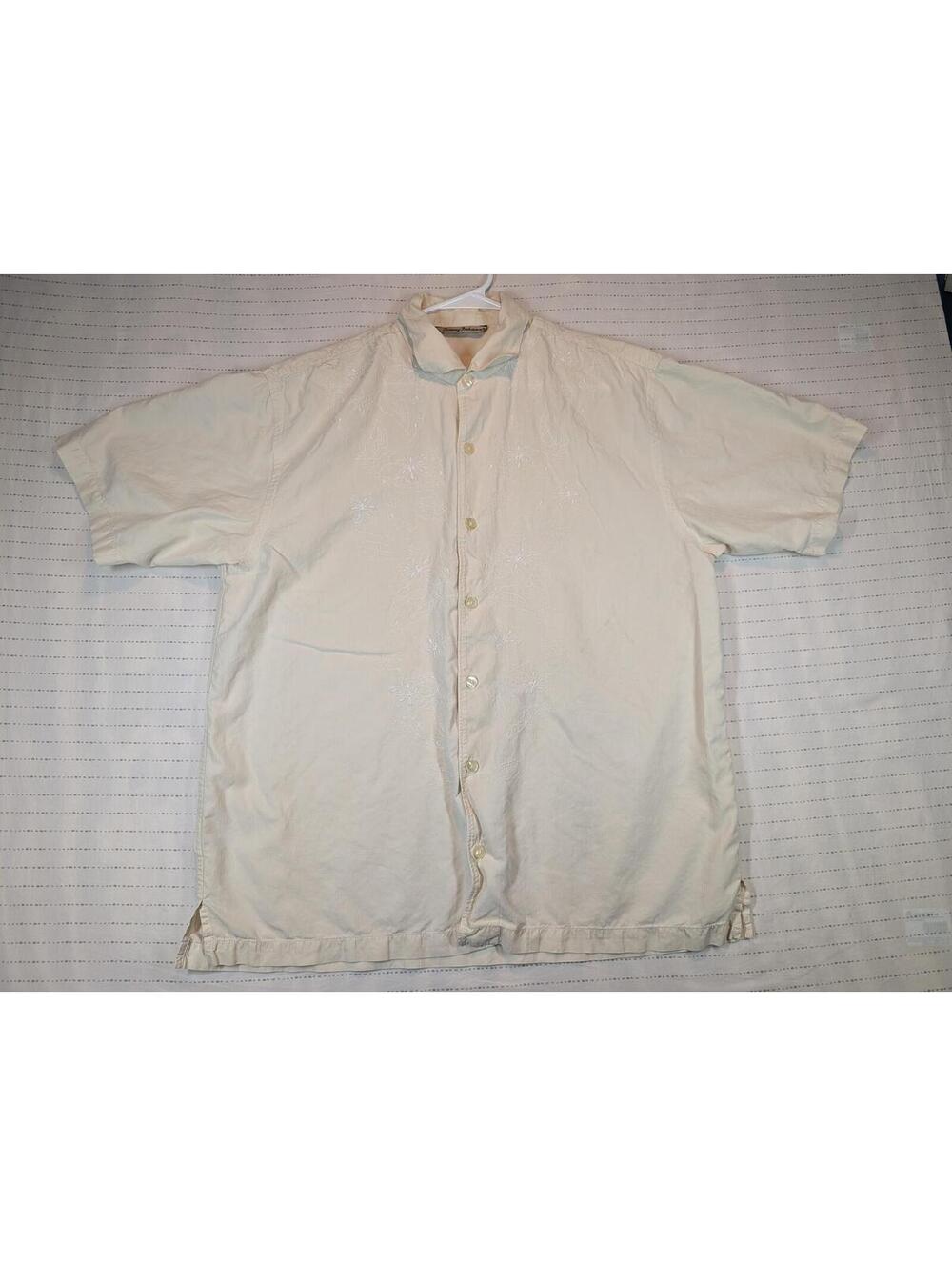 Tommy Bahama Silk Cotton Embroidered Floral Camp Shirt Button Front Mens Large